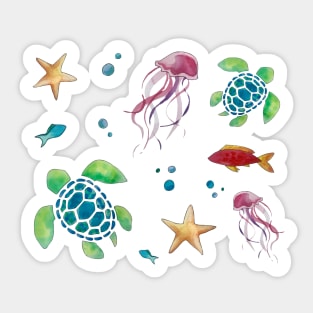 Watercolor Sea Creature Pattern Sticker